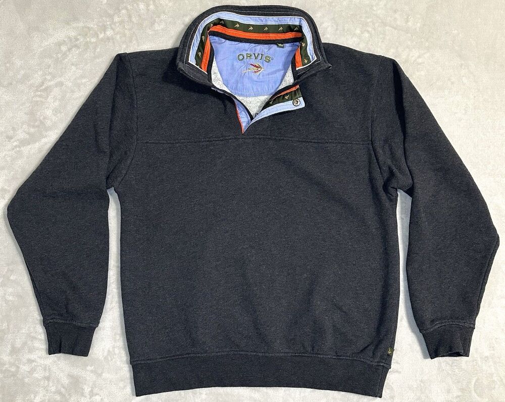 Orvis Men's M Signature 1/4 Zip Pullover Sweatshirt Dark Gray Cotton Fly Fishing